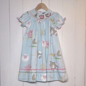 LIL CACTUS 100% Cotton VGUC Embroidered Smocked Farm Animal Dress